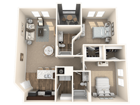 Floor plan for 2 beds, 2 baths, 1145 sqft